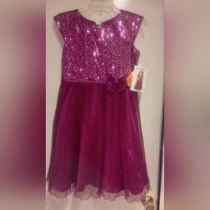 Jona Michelle girls dress , sparkling sheer , mulberry color size 12